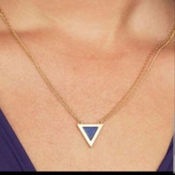 Brand New Michelle Campbell Genuine Lapis Stone 14K Gold Plated Inlay Necklace - Picture 1 of 8